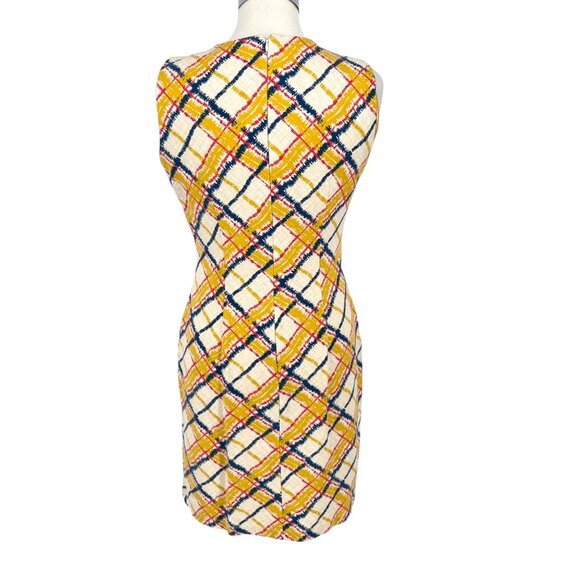 J.McLaughlin Plaid Shift Dress Sleeveless Yellow Cream Multi-Color Size Small - Picture 6 of 10